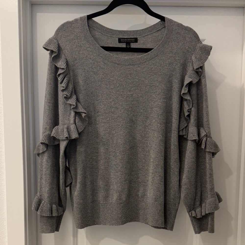 Banana Republic Heather Gray Ruffle Sleeve Sweatshirt
